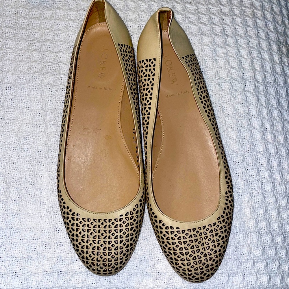 J.Crew Quorra Alabaster Perforated Leather Laced Ballet Flats